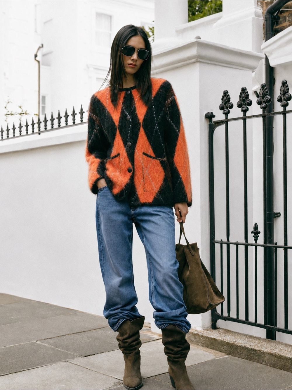 Zara Orange and Black Women's Sweater Jacket.